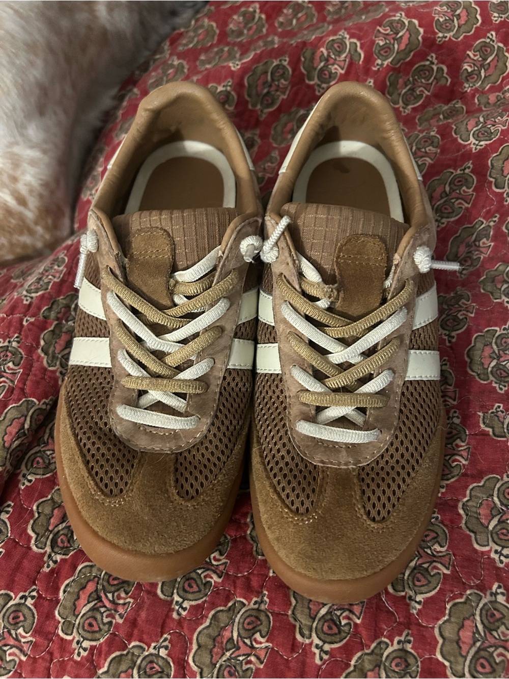 Brown Suede Mesh Sneakers with White Stripes Steve Madden